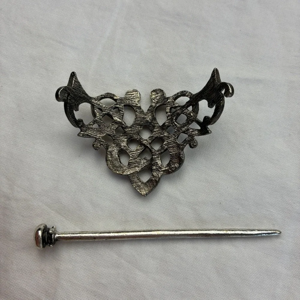 Vintage Viking Celtic Knot Hair Slide Stick Silver Tone Metal Folk Whimsigoth